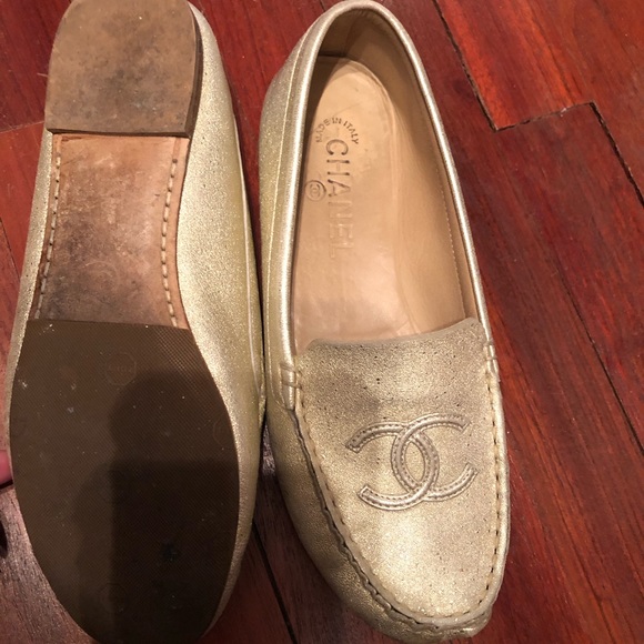 **Authentic Chanel Gold Loafers** - Picture 5 of 7